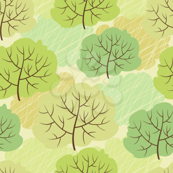 Vector trees seamless pattern (Abstract green background)