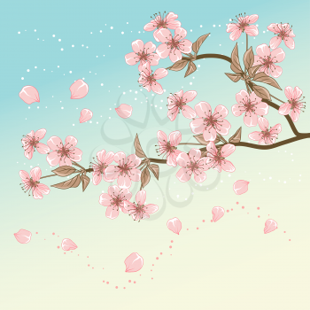 Card design with stylized vector cherry blossom