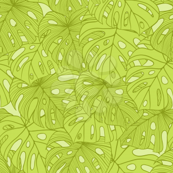 Vector illustration leaves of palm tree. Seamless pattern.