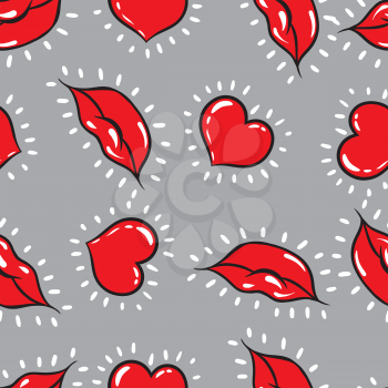Vector seamless background. lips  and hearts print.