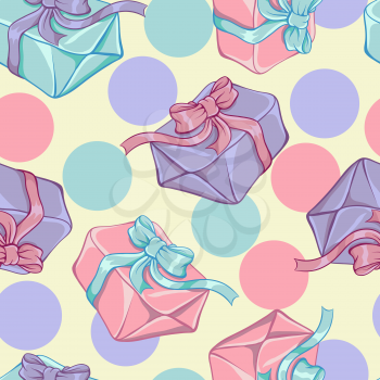 Seamless pattern with gift boxes. Vector texture.
