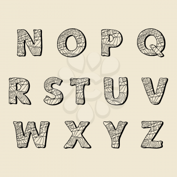 Cute hand drawn font. Vector letters set N-Z.