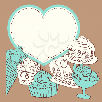 Vector frame with and sweet little cupcakes.