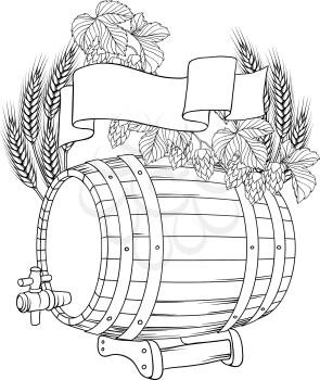 Vector illustration of a barrel mug wheat hops.