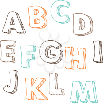 Cute hand drawn font. Vector letters set A-M.