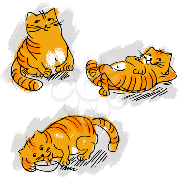 Collection of cute red cat vector set.