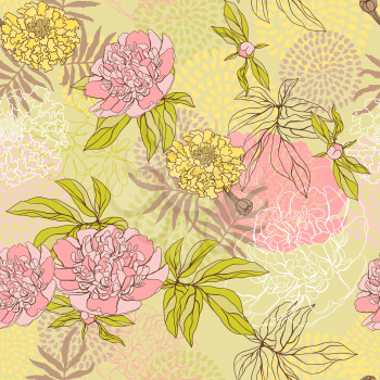 Vector seamless pattern with flowers. Hand drawn illustration.