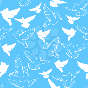 Vector seamless pattern of a flock flying pigeons