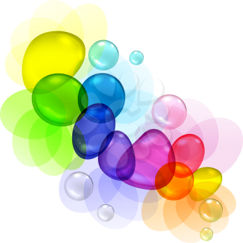 Color abstract with transparent bubbles and drops. Vector background.