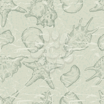 Seamless background with shells. Hand drawn illustration.