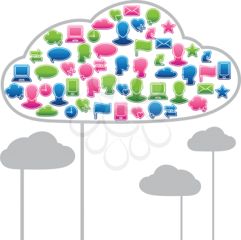 Social media clouds shape made with global communication icons.