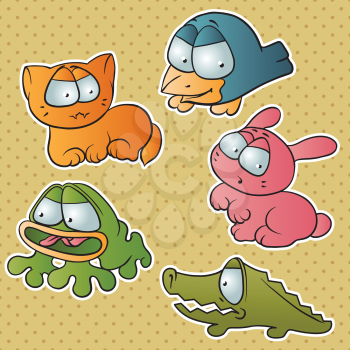Set of five cute cartoon vector animals.