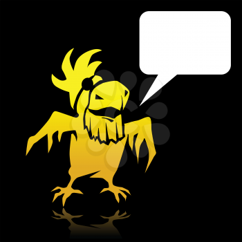 Angry cartoon yellow parrot pirate with space for text.