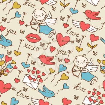 Valentine's day lovely seamless texture with cute doodles.