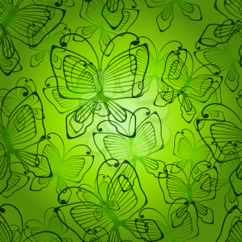 Green abstract butterflies seamless patten.