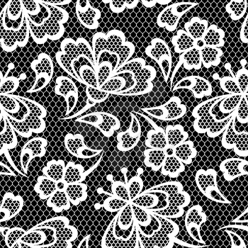 Old lace seamless pattern ornamental flowers. Vector texture.