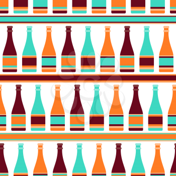 Seamless pattern with bottles of champagne in retro style.