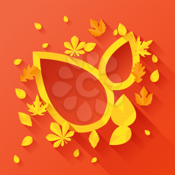 Background with autumn leaves in flat design style.