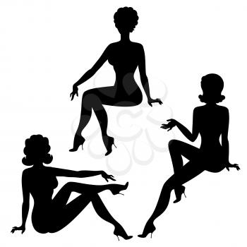 Silhouettes of beautiful pin up girls 1950s style.