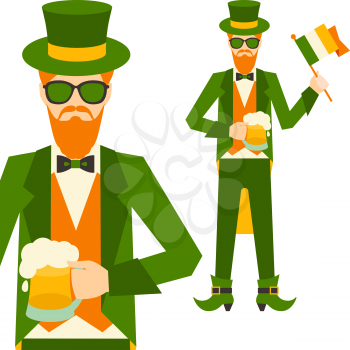 Saint Patrick's Day illustration with hipster leprechaun.