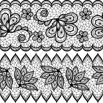 Old lace seamless pattern ornamental border. Vector texture.