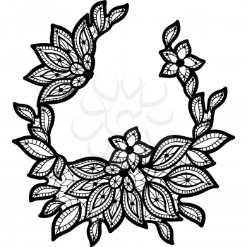 Black and lace floral design isolated on white.