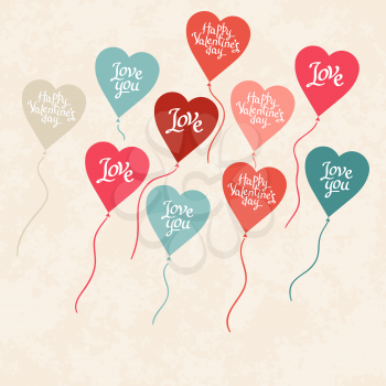Background with balloons in the shape of heart.