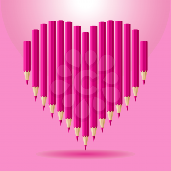 Heart of pink pencils. Vector background Valentine's Day.