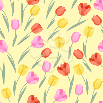Seamless pattern with colored tulips. 