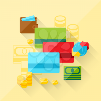 Illustration concept of bank cards in flat design style.