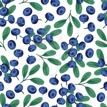 Seamless nature pattern with stylized fresh blueberries.