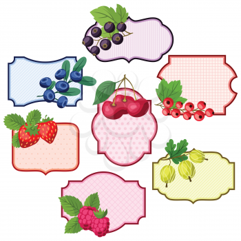 Set of various badges and labels with berries.
