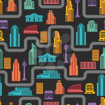Cityscape seamless pattern with buildings.