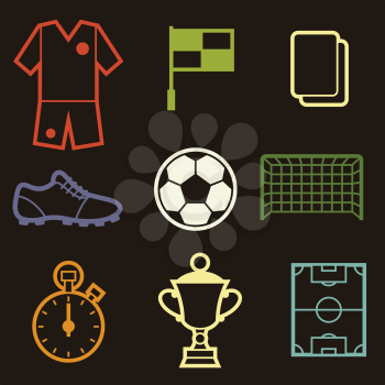 Set of sports soccer football symbols in flat style.