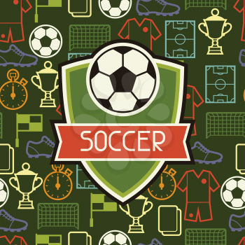 Sports seamless pattern with soccer football symbols in flat style.
