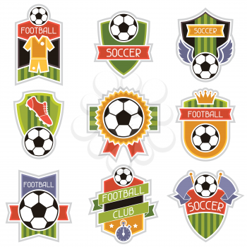 Set of sports illustrations soccer football stylized badges.