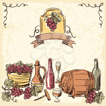 Wine vintage hand drawn illustration.