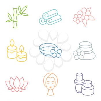 Set of spa and recreation icons in linear style.