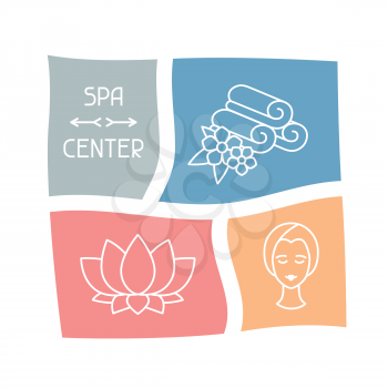 Spa and recreation background with icons in linear style.
