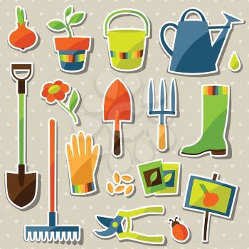 Set of garden sticker design elements and icons.