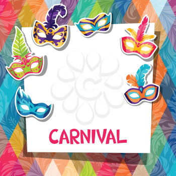 Celebration festive background with carnival masks stickers.