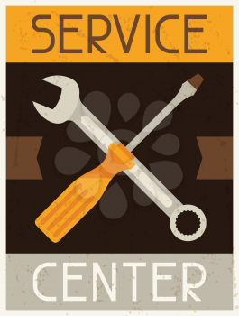 Service center. Retro poster in flat design style.