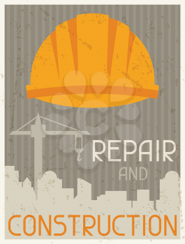 Repair and construction. Retro poster in flat design style.