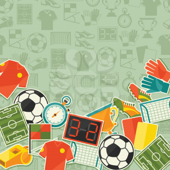 Sports background with soccer (football) sticker icons.