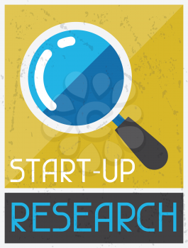 Start-up Research. Retro poster in flat design style.