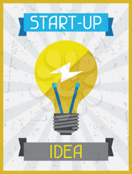 Start-up Idea. Retro poster in flat design style.