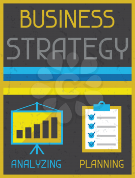 Business strategy. Retro poster in flat design style.