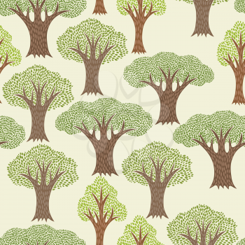 Seamless abstract textile pattern with various trees.