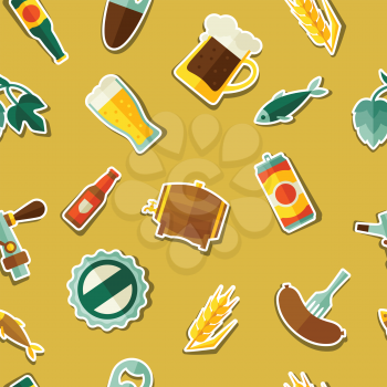 Seamless pattern with beer sticker icons and objects.