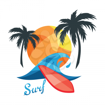 Bright surfing illustration or print for t-shirts.